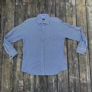 Paul Smith London Navy Checkered Plaid Designer Button Up ITALIAN Cotton